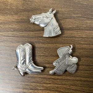 Vtg Lot Of 3 Button Covers Silvertone Cowboy Western Boots Saddle Horse